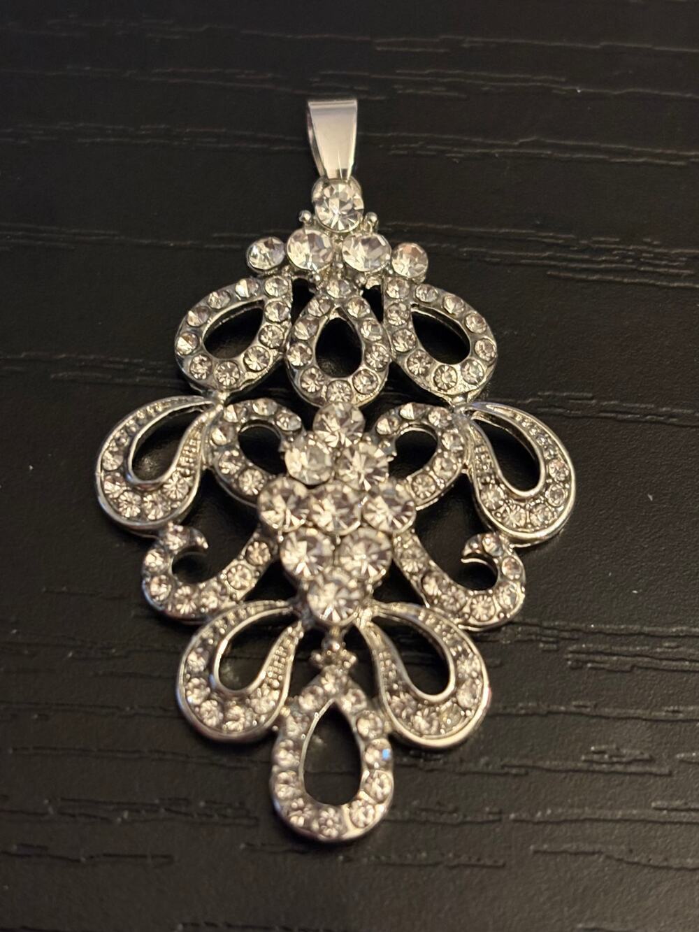 Vintage Rhinestone Statement Pendant Silver Tone